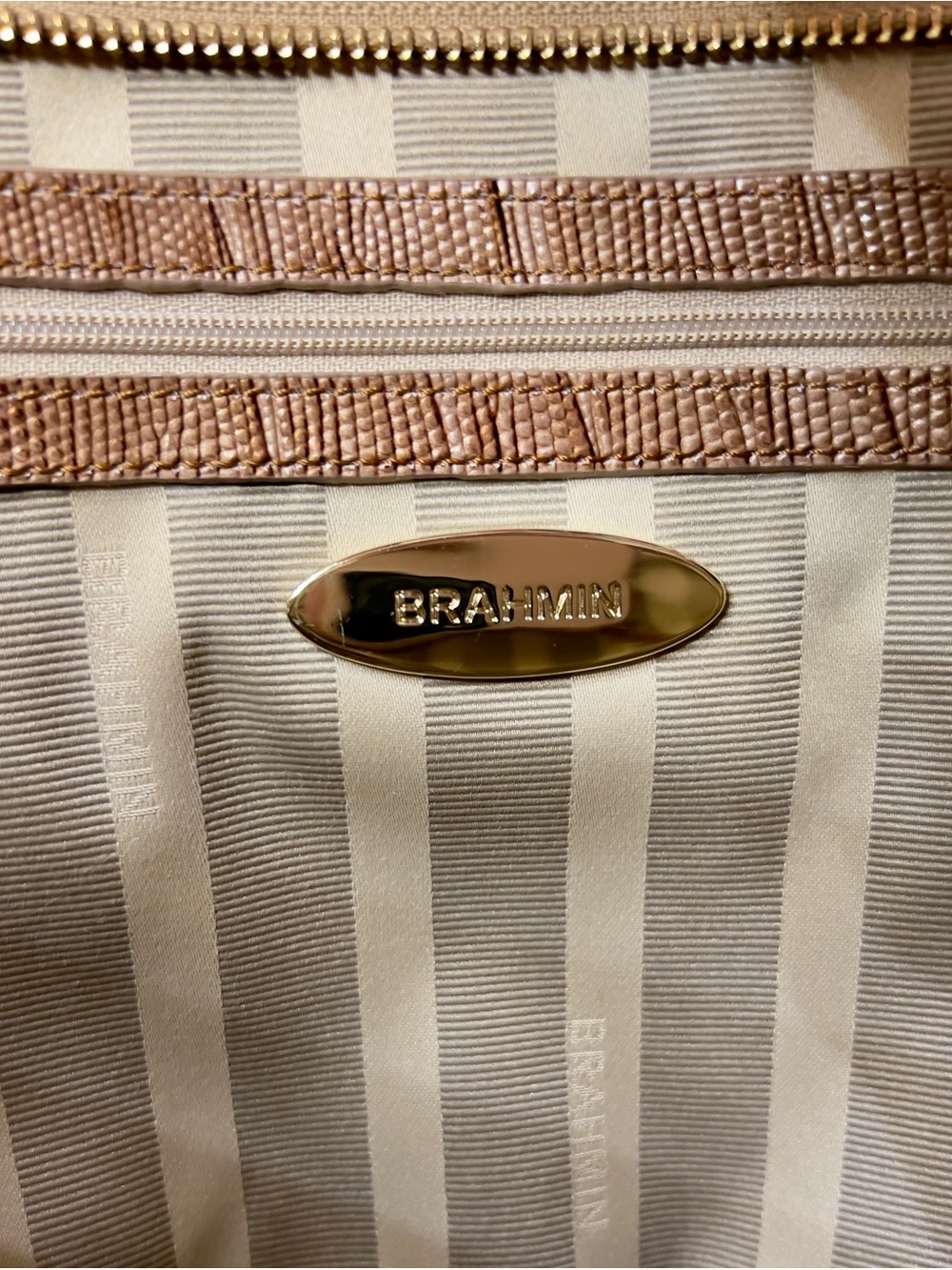 Pristine! Brahmin Leather Medium Asher Shoulder Bag, Gold Brown Croco & Lizard - Picture 11 of 13
